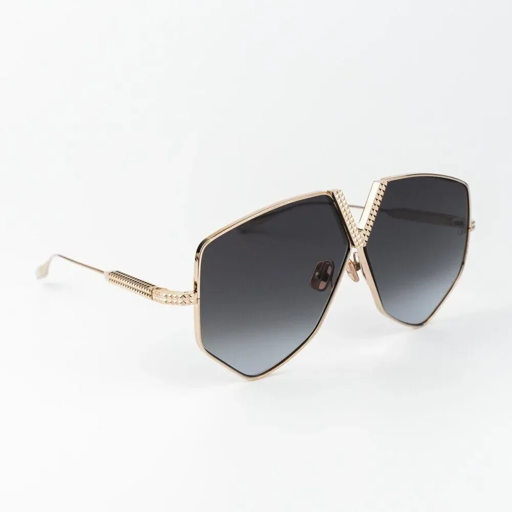Valentino Men Sunglasses Titanium Gold Grey Oversized Aviator V - HEXAGON